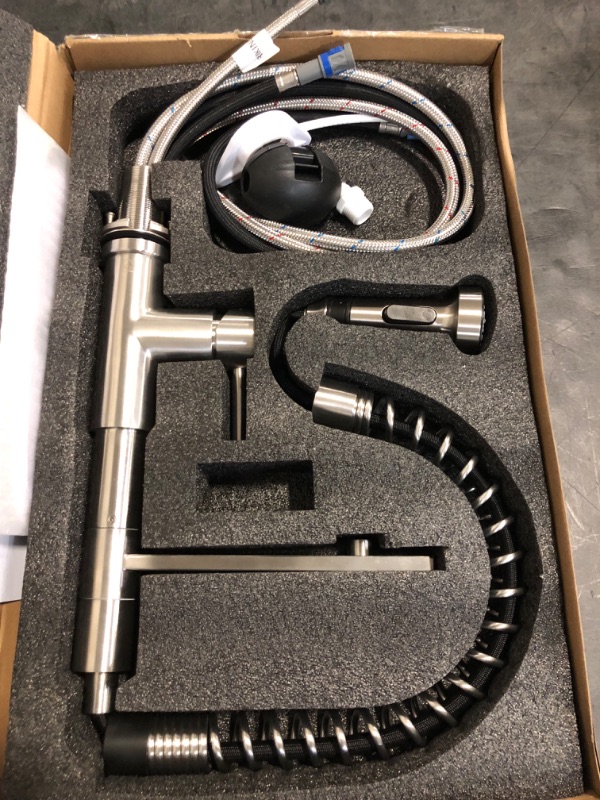 Photo 1 of CREA 3-Way Kitchen Faucet, Brushed Chrome, Pull-Out, 20-Inch Flexible Hose, Single Lever Control, 5-Layer Stainless Steel Body, Advanced Ceramic Valve Core, 3/4-Inch Spout