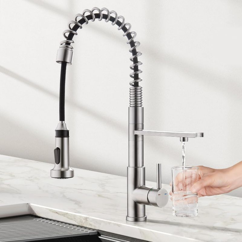 Photo 1 of CREA 3-Way Kitchen Faucet, Brushed Chrome, Pull-Out, 20-Inch Flexible Hose, Single Lever Control, 5-Layer Stainless Steel Body, Advanced Ceramic Valve Core, 3/4-Inch Spout