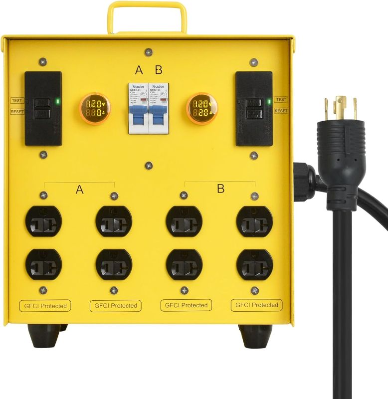Photo 1 of 30-Amp Portable Power Center, Split 240VAC Input into 2 Separate 120VAC Output, A&B Zone Independent Control with 2 Mini Voltmeter and Ammeter