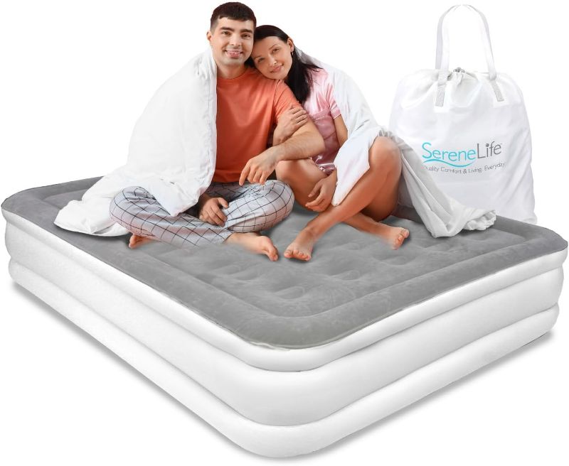 Photo 1 of SereneLife Luxury Full Size Air Mattress with Built-In High Speed Pump, Adjustable Firmness Levels, Strong Spine Support, 18" Inflatable Airbed for Guests, Home, Camping, and Travel