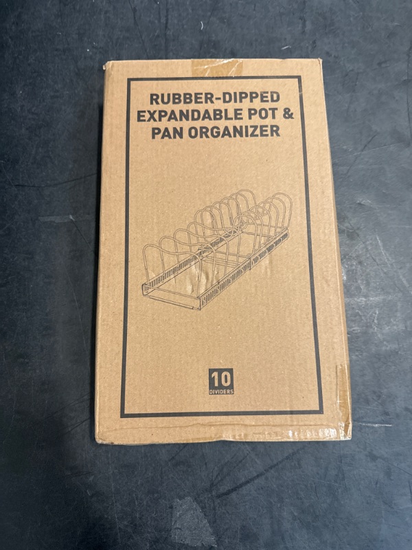 Photo 1 of PanPanPal Expandable Pans and Pots Lid Organizer Rack for Cabinet - Rubber-dipped Pan Organizer Rack for Kitchen Cabinet Organizers and Storage with 10 Adjustable Dividers and Anti-scratch Strip