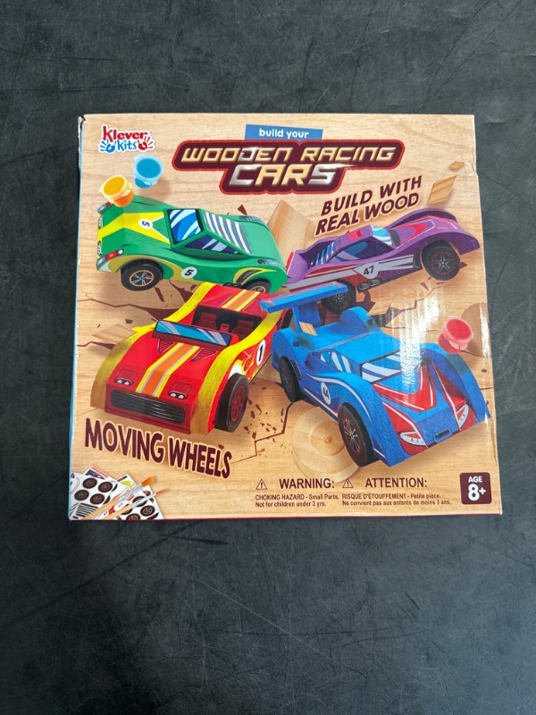 Photo 1 of Klever Kits 4 DIY Wooden Race Cars-Build & Paint Your Own Wood Craft Kit, 4 Race Cars Toy, Easy to Assemble Arts Crafts Kit, Birthday Party Presents for Kids Boys and Girls