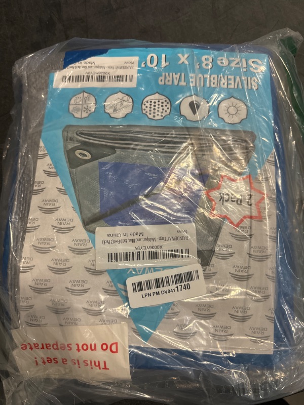 Photo 1 of Tarps 8x10 Feet (Pack of 2) - 5.5 Mil, Multipurpose Waterproof Poly Tarp Cover with Metal Grommets and Reinforced Edges, Silver/Blue Tarp by RAINDEWAY