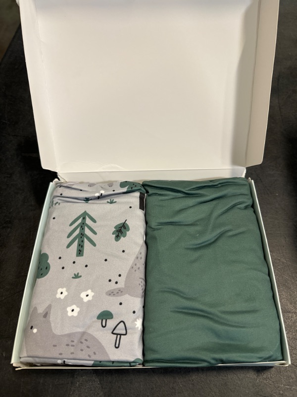 Photo 1 of Yoofoss Pack and Play Sheets Fitted, Mini Crib Sheets 2-Pack for Pack N Play Mattress, Stretchy Playard Sheet, Soft and Breathable Gray-Green+Fox