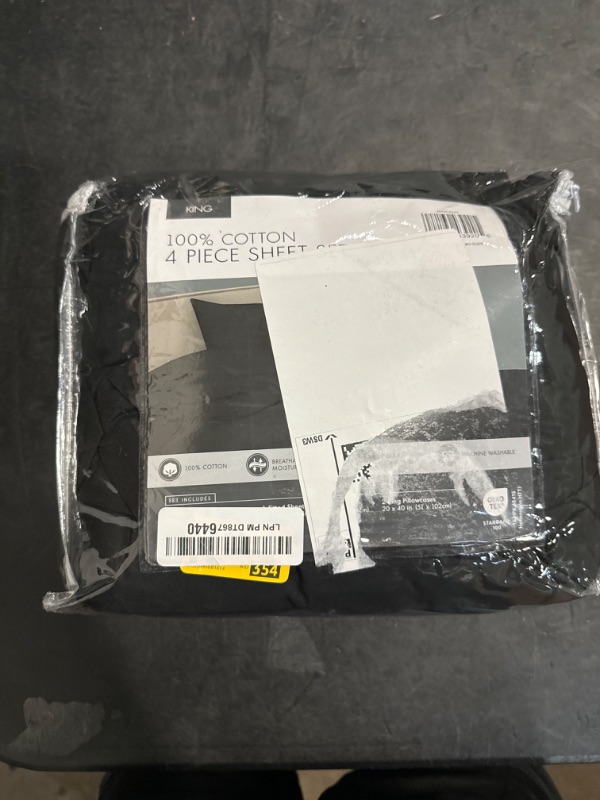 Photo 1 of Comfort Spaces 100% Cotton Sheets King, Breathable & Ultra Soft Cotton Sheets, Naturally Cool Cotton Bed Sheets with 14" Elastic Pocket Fits up to 16" Mattress, All Season Sheet Set, Black 4 Piece