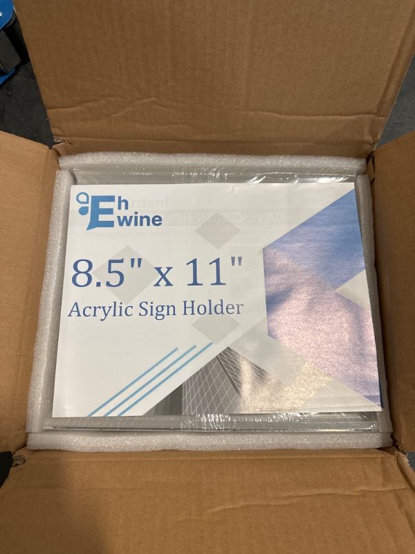 Photo 1 of EHWINE 10 Pack Acrylic Sign Holder 8.5 x 11 Horizontal, Double-Sided Stand up Table Top Sign Holders, Clear Acrylic Picture Frame Menu Flyer Paper Holder Display Stand for Office Business Store Wedding Party