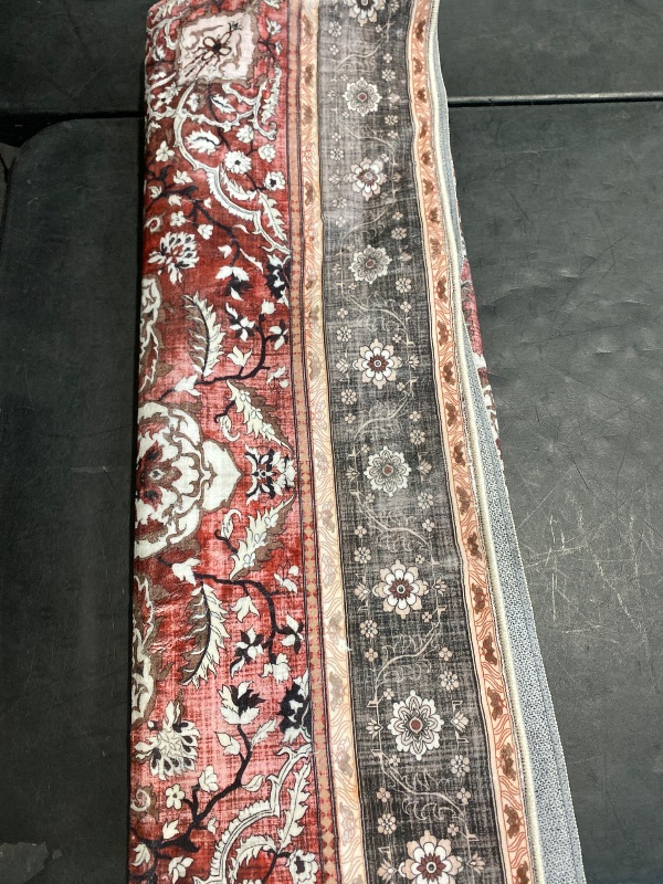 Photo 1 of 3x8 Runner Rug Non Slip Washable Bedside Laundry Room Floor Rug Low Pile Water Repellent Soft Distressed Carpet for Kitchen Living Room Bathroom Entryway(Red,3x8ft)