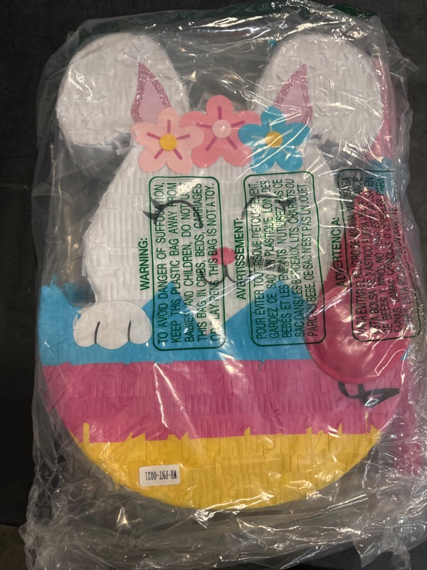 Photo 1 of WERNNSAI Easter Bunny Piñata for Kids - Easter Rabbit Piñata Spring Piñata with Blindfold and Stick for Birthday Party Easter Decoration Baby Shower School Activities Game Spring Party Game