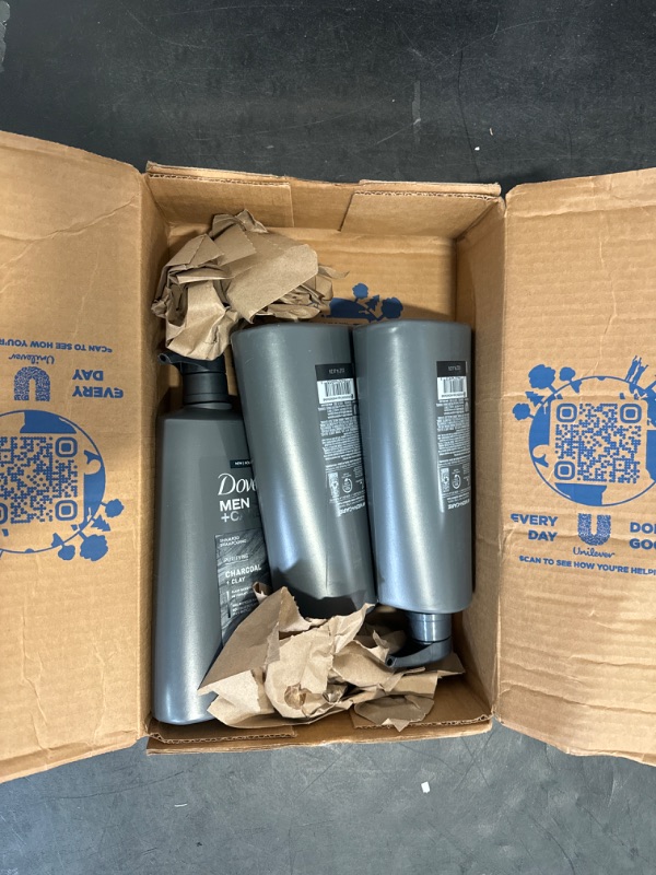 Photo 1 of DOVE MEN + CARE Shampoo Charcoal + Clay 3 Count For Healthy-Looking Hair Naturally Derived Plant Based Cleansers 25.4 oz