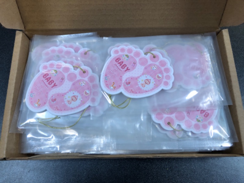 Photo 2 of AIXIANG 50 pcs Baby Shower Favors for Guests,Pink Baby-feet Air Freshener Hanging Ornaments for Baby Girl, Air Freshener for Car,Wardrobe,Bathroom,Hanging Ornament