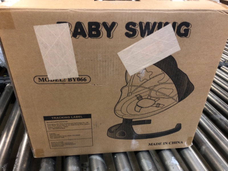 Photo 2 of kmaier Electric Baby Swing for Infants, Baby Rocker for Infants with 5 Speeds, 10 Lullabies, Adapter & Battery Operated, Indoor & Outdoor Use, Remote Control, Gray