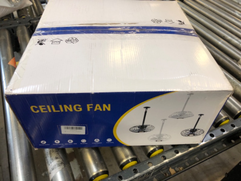 Photo 1 of REDSTAR 15" Outdoor Ceiling Fans with Lights and Remote Control, Waterproof Caged Ceiling Fan with 3 Color LED Light,Portable Hanging Gazebo Fan with Plug in Cord Hook for Patios,Black