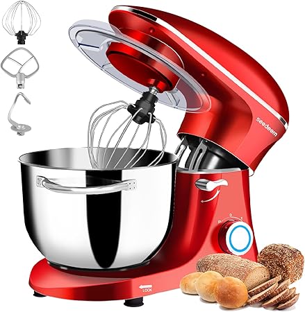 Photo 1 of Seedeem Stand Mixer, 6Qt Electric Food Mixer, 660W 6-Speeds Tilt-Head Dough Mixers with Dishwasher-Safe Dough Hook, Wire Whip & Beater for Daily Use, red (damage)