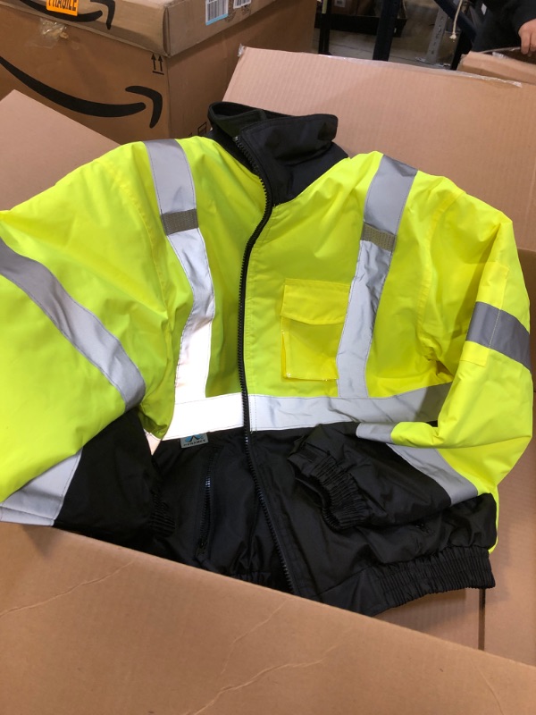 Photo 4 of Pyramex Safety RJ3210M Safety Bomber Jacket with Quilted Lining, Hi-Vis Lime, Medium