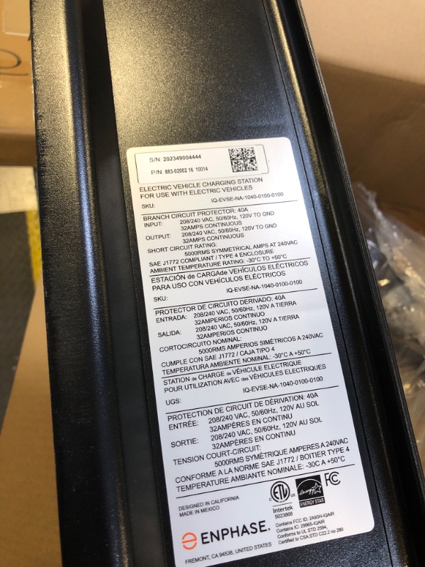 Photo 5 of 32 Amp Smart EV Charger - Enphase IQ 40, Hardwired, 7.7kW Power, 240V, 5-Year Warranty, Wi-Fi Connected, Safety Certified, 25ft Cable & Ruggedized J1772 Connector (untested)