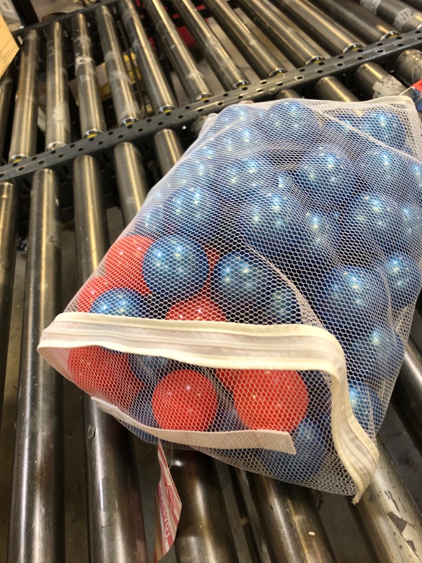 Photo 2 of GUESVOT Soft Play Ball Pit Balls - Crush Proof Plastic Balls for Ball Pit Pack of 100pcs Set for Toddlers Ball Pool Playtent Tunnels with Reusable Storage Bag - 2.16 Inch (Pear Blue+Red)