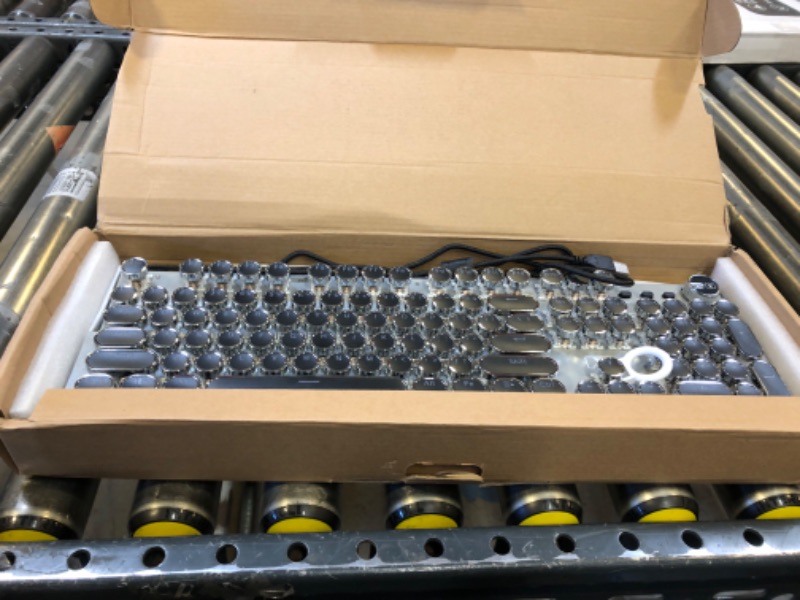 Photo 1 of TISHLED Typewriter Keyboard Mechanical Gaming Keyboard White LED Backlit Removable Magnetic Wrist Rest Multifunction Knob 104-Key Anti-Ghosting Black Switch Retro Steampunk Round Keycaps Wired USB