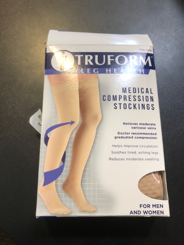 Photo 2 of Truform Classic Medical Closed Toe Thigh High Compression Stockings Silicone Dot Top 20-30 mmHg in Beige Size 2X-Large