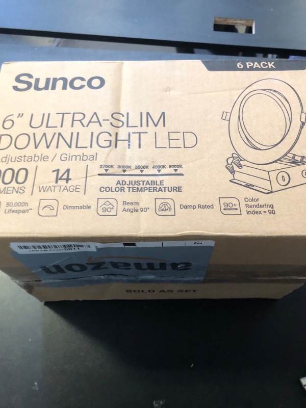 Photo 3 of Sunco Lighting 6 Pack Recessed LED Lights Canless 6 Inch Eyeball Gimbal 12W, Selectable 2700K/3000K/3500K/4000K/5000K, Angled Directional Light with Jbox, Ultra Slim Dimmable, ETL