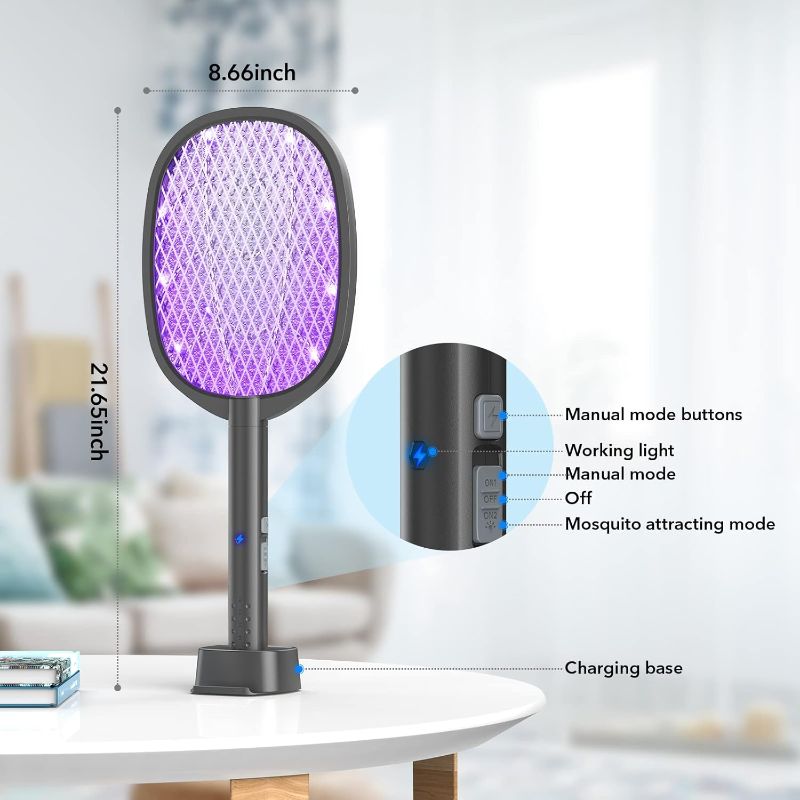 Photo 1 of Electric Fly Swatter 2 in 1 Bug Zapper Racket & Mosquito Zapper,4000V with USB Charging BasePowerful Mosquito Swatter with 3 Layers of Safety Net Suitable for Indoor and Outdoor