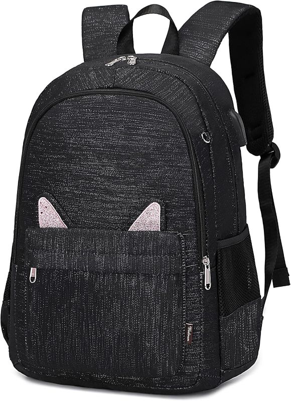 Photo 1 of Wadirum Cute Backpack for Girls Fashion Laptop Bag Fit for 15.6 Inches Notebook Black