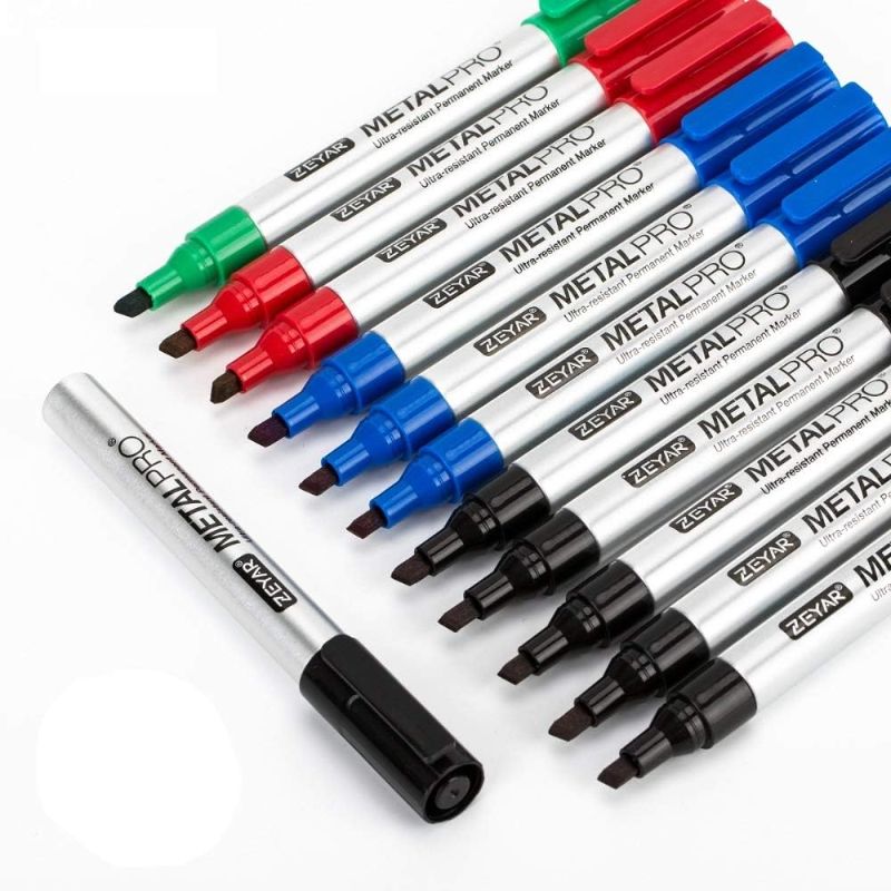 Photo 1 of ZEYAR Permanent Markers, Chisel Tip, Set of 12, 4 Colors, Waterproof & Smear Proof ink, Aluminum Barrel, Quick Drying, Marking on Plastic, Stone, Metal, Glass and more