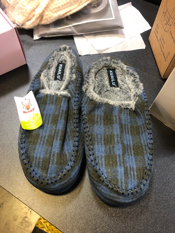 Photo 1 of Kuailu Mens slippers blue and green plaid, Size 14