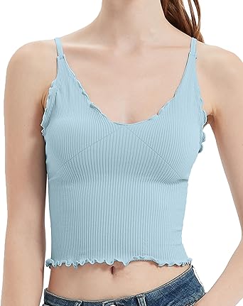 Photo 1 of Attifall Ruffle Cami V Neck Tank Top for Women Ribbed Knit Sleeveless Adjustable Spaghetti Strap Tops size xs/s