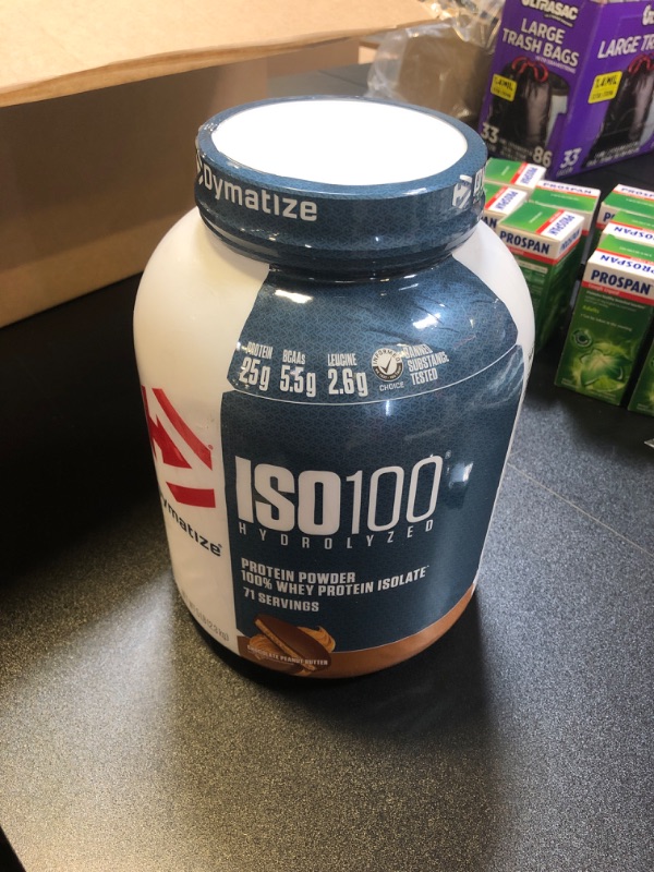 Photo 2 of Dymatize ISO 100 Whey Protein Powder with 25g of Hydrolyzed 100% Whey Isolate, Chocolate Peanut Butter, 5 Pound Chocolate Peanut Butter 71 Servings (Pack of 1) exp jan 2026