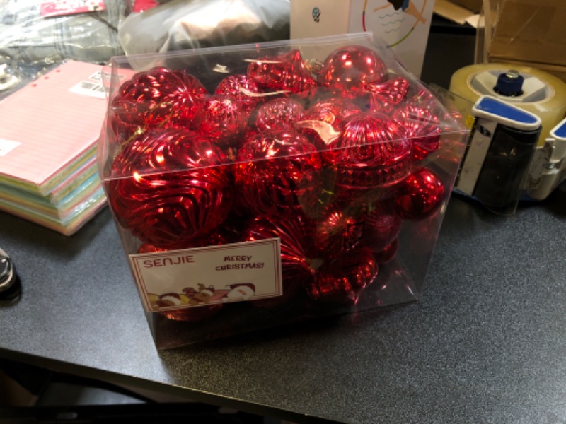 Photo 1 of Box of Red Christmas ornaments, 7 different styles