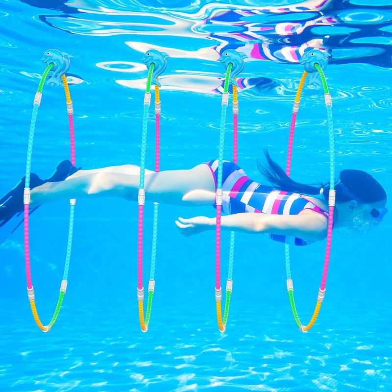 Photo 2 of Pool Toys for Kids, 4-Packs Swim Through Rings Pool Diving, Water Toys Pool Rings Underwater Swimming Toys, Ideal Gifts Pool Hoop Accessories Toys for Boys/Girls Ages 3-12