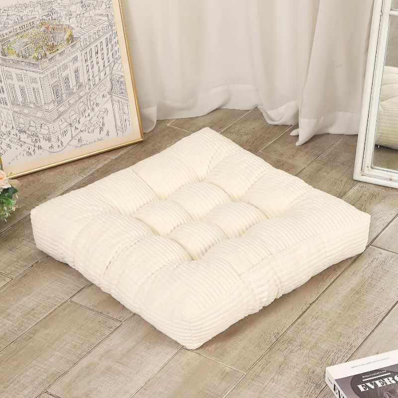 Photo 1 of LOVMOC 22 inches Meditation Pillow, Square Large Floor Cushions for Adults, Thick Corduroy Floor Pillows for Sitting, Yoga, Living Room, Sofa, Tatami, Cream