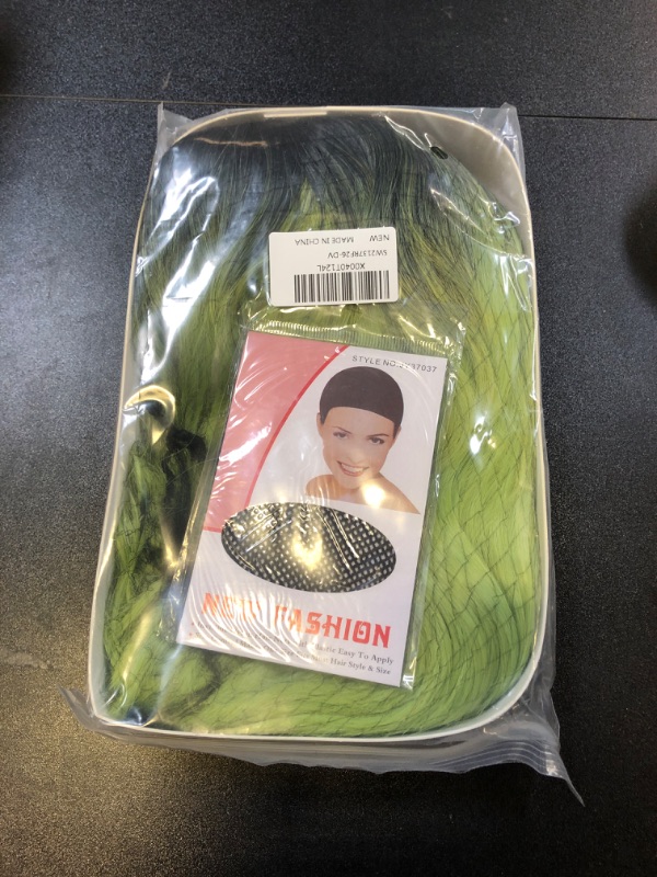 Photo 2 of BERON 14 Inches Ombre Green Wig Short Curly Wig Bob Wig Matcha Green Wigs Women Girls Beach Wave Wigs for Cosplay Costume Party Wig Cap Included