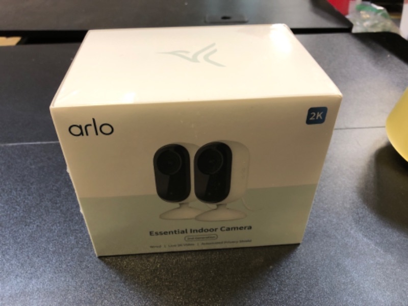 Photo 2 of Arlo Essential Security Camera 2K | Indoor Only| 2nd Gen | Baby Monitor & Pet Camera | Wired Automated Privacy Shield, 2-Way Audio, Night Vision, Live Stream, Motion Alerts & Notifications White,2 Cam