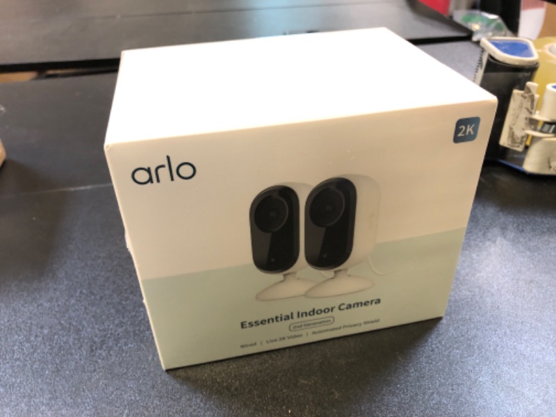 Photo 2 of Arlo Essential Security Camera 2K | Indoor Only| 2nd Gen | Baby Monitor & Pet Camera | Wired Automated Privacy Shield, 2-Way Audio, Night Vision, Live Stream, Motion Alerts & Notifications White,2 Cam