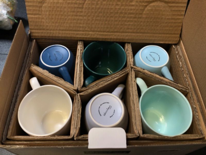 Photo 3 of thexxlmug Coffee Mugs 16oz set of 6, Ceramics Coffee Cups for Latte, Hot Tea, Cappuccino, Mocha, Cocoa Turquoise, Tea, Dishwasher, Oven, Microwave safe, Multi Colour