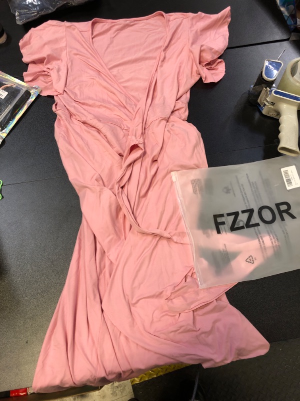 Photo 1 of 2024 Womens Deep Cross V Neck Ruffle Sleeve Tulip Hem Plus Size Formal Work Cocktail Party Elegant Ruched Long Wrap Dress Size Medium