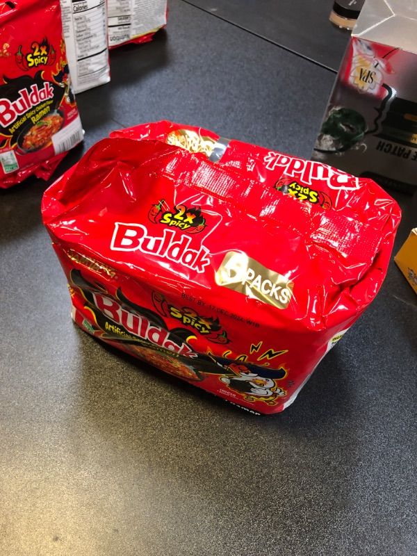 Photo 1 of Samyang Buldak Spicy Ramen, Hot Chicken Ramen, Korean Stir-Fried Instant Noodle, 2X Spicy, 1 Bag with 5 Pack exp dec 2024
