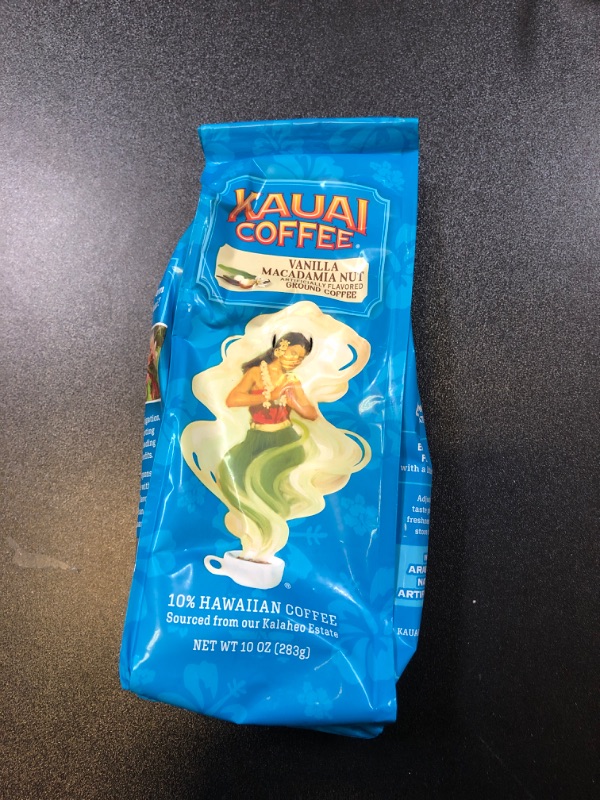 Photo 2 of Kauai Hawaiian Ground Coffee, Vanilla Macadamia Nut Flavor - Gourmet Arabica Coffee From Hawaii's Largest Grower, Smooth, Delicious Flavor and Amazing Aroma - 10 Ounce Vanilla Macadamia Nut 10 Ounce (Pack of 1) BBJUL2025