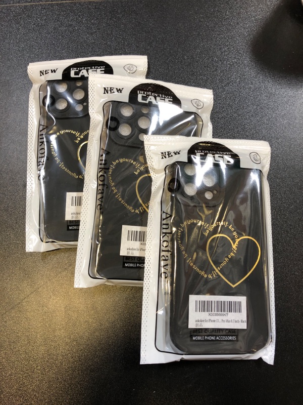 Photo 2 of ankofave for iPhone 13 Pro Max Case for Women Girls Cute, Gold Plated Letter Double Heart Case Soft Shockproof, Full Camera Lens Protective Phone Cases for iPhone 13 Pro Max 6.7 inch- Black 3 PACK