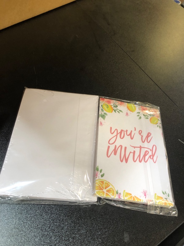 Photo 1 of Qssfdgg Lemon Baby Shower Party Invitations with Envelopes, Blush Pink Floral Lemon Double-Sided Fill-In Invites for Gender Reveal Baby Announcement, Baby Shower Party Supplies Decorations - A009