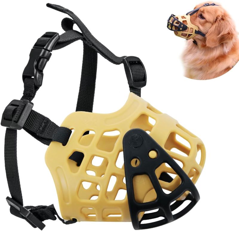 Photo 2 of Dog Muzzle, ø13.38 Basket Muzzle for XLarge Dogs, Dog Mouth Guard for Biting, Chewing and Scavenging, Humane Cage Mouth Cover, Bozales para Perros, Adjustable Breathable Soft Basket Muzzle for Dogs