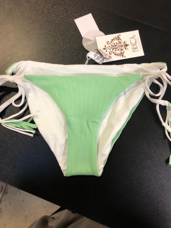 Photo 2 of BECCA Women's Standard Fine Line Reversible Tie Side Bikini Bottom, Cheeky Coverage, Swimwear Separates, Mint Size Small