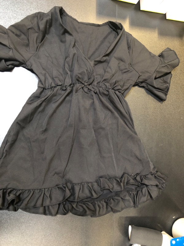 Photo 3 of Floerns Girl's Swimwear Kimono Ruffle Trim Half Sleeve Beachwear Cover Ups Dress Black For 9 year olds