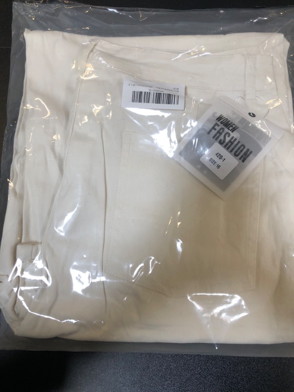 Photo 1 of OKilr Pjik High Waisted White Cargo Pants Women Wide Leg Y2K Baggy Stretchy Casual Pants Straight Slacks Trouser Streetwear Drawstring Ankle Cuffs with 6 Pockets,420-1, Size16