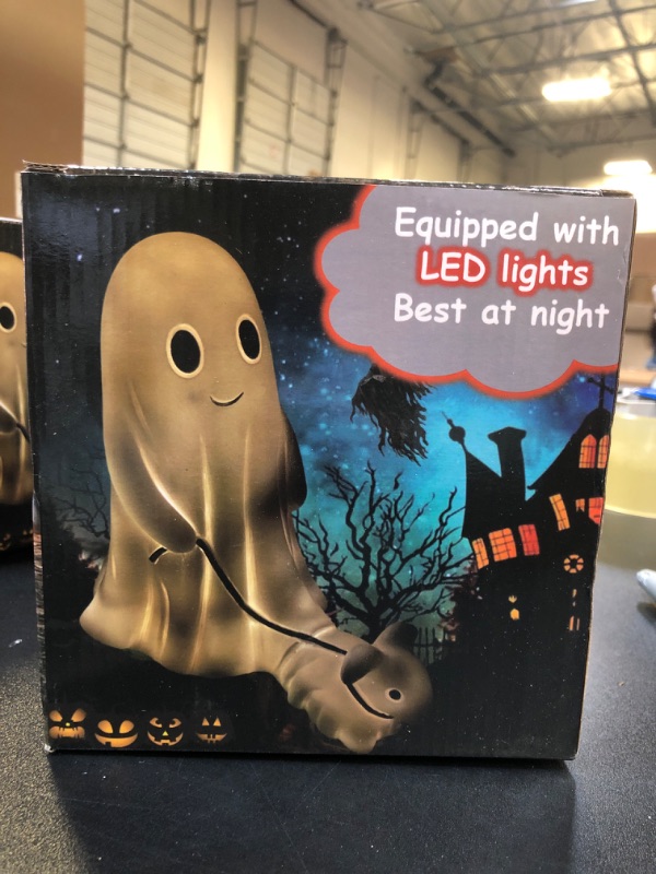 Photo 3 of 1 Ghost Walking Dog Statue Light- Warm Lighted Halloween Ghost Dog Statue Ghost with Dog Night Light Cute Ghost and Dog Party Decorations for Halloween Home Bedroom Decors Table Centerpiece (Girl)