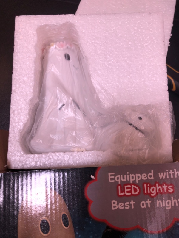 Photo 1 of 1 Ghost Walking Dog Statue Light- Warm Lighted Halloween Ghost Dog Statue Ghost with Dog Night Light Cute Ghost and Dog Party Decorations for Halloween Home Bedroom Decors Table Centerpiece (Girl)