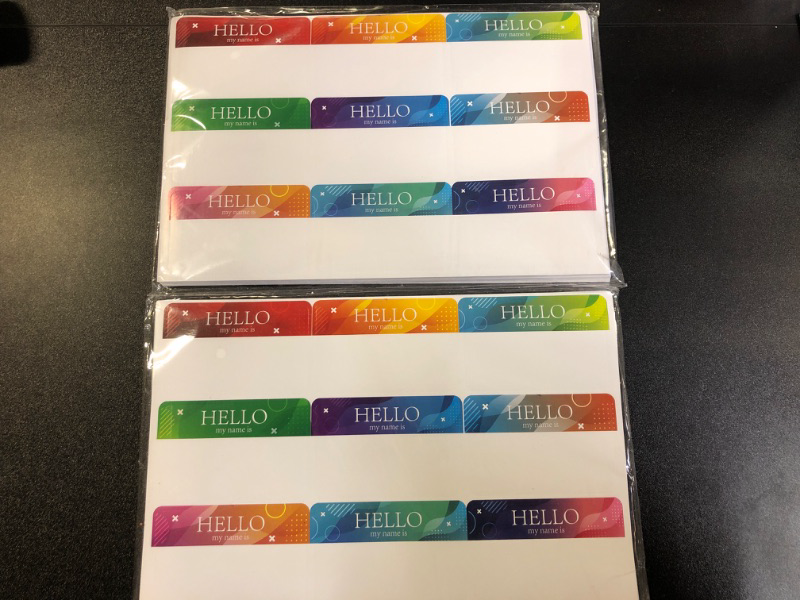 Photo 2 of 2 Packets of the 360 Pcs Name Tags Rainbow Stickers, Hello My Name is Stickers in 9 Colors, Self-Adhesive Name Labels Colorful Name Tag for School, Home & Office(3.5"x2.2")