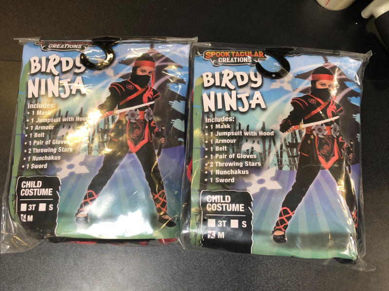 Photo 2 of 2 Package of Spooktacular Creations Kids Ninja Costume, Girl Birdy Red Ninja Costume for Halloween Dress Up Party, Ninja Role Playing (Medium (8-10yr))