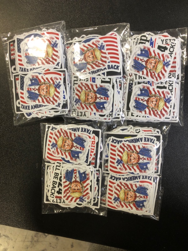 Photo 2 of 5 Pkg 100pcs Donald Trump Stickers, Trump 2024 Stickers Trump Merchandise USA Flag Decals American Flag Aesthetic Vinyl Waterproof Stickers for Laotop Water Bottle Phone Luggage Skateboard…